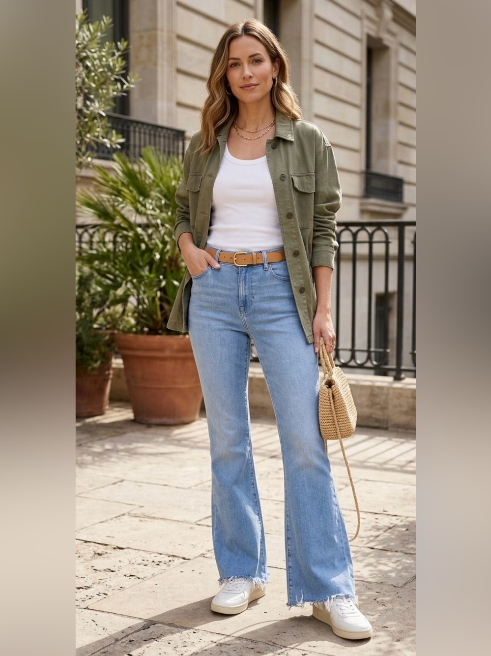 FRAME Denim Le High Flare Raw Hem High Rise Jeans Medium Wash